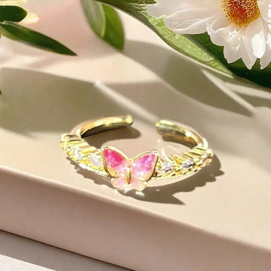 Romantic Pink Butterfly Ring