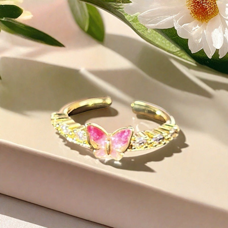 Romantic Pink Butterfly Ring