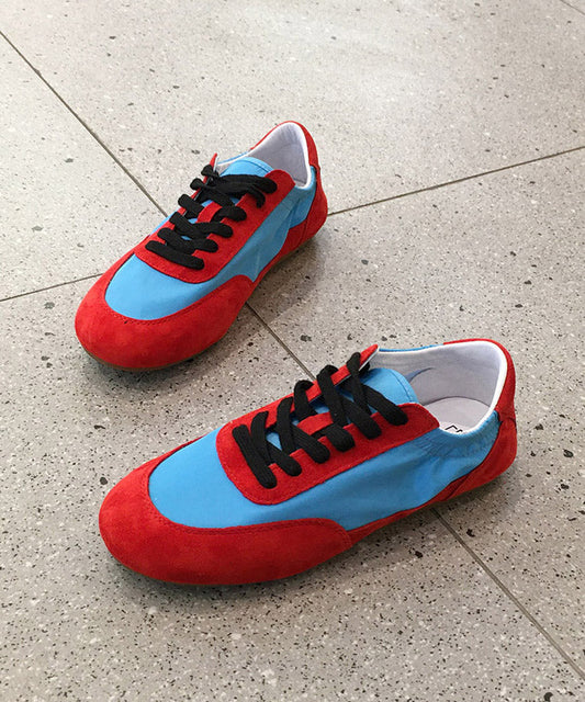 Comfy Red Lace Up Splicing Suede Flat Shoes