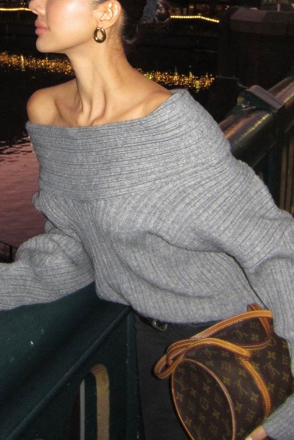 Fashionable Irregular Collar Loose Knitted Sweater