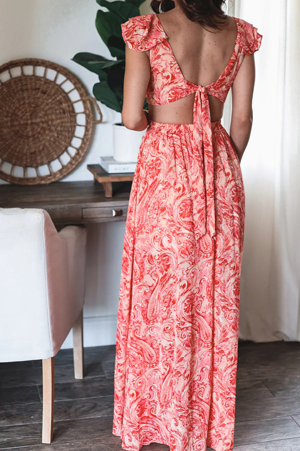 Boldest Bloom Printed Ruffle Sleeve Cutout Maxi Dress