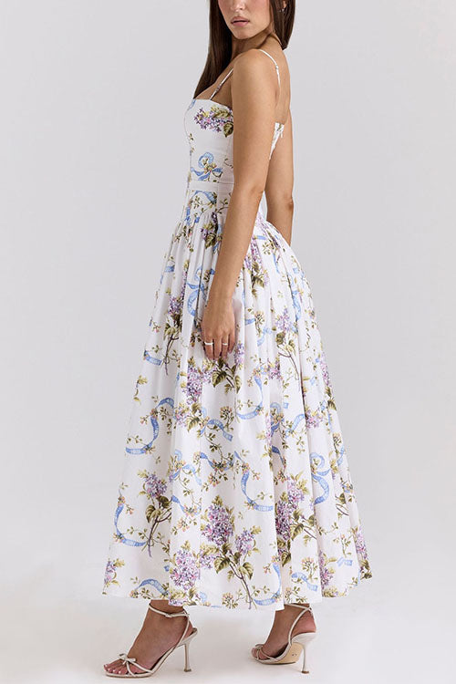 Moxidress Spaghetti Strap Print Bustier A-line Maxi Dress
