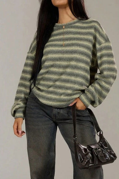 Relaxed Striped Knit Pullover Blouse