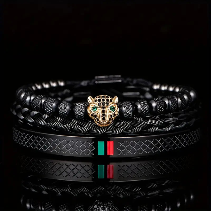 Luxurious Leopard Print Handbraided Leather Bracelet