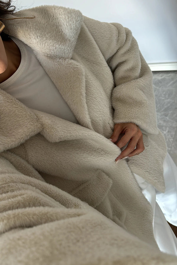 Lapel Long Sleeve Loose Furry Coat