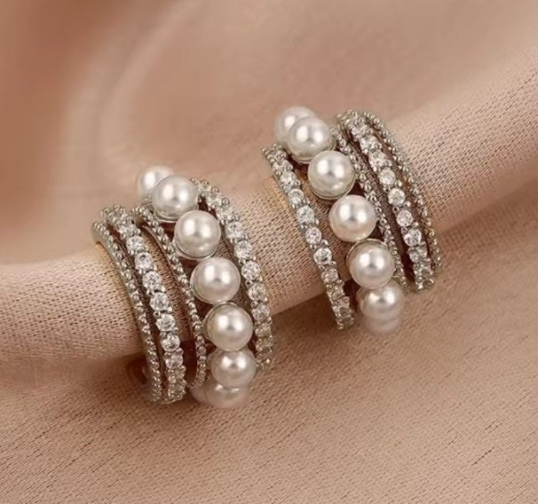 Vintage Pearl Inlaid Rhinestone Hoop
