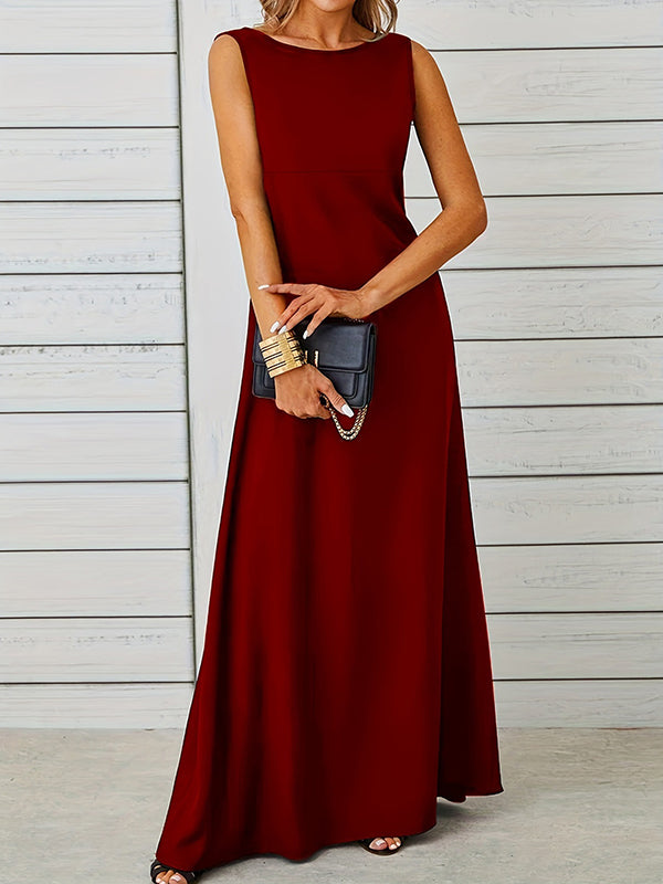A-line Loose Color Round-neck Maxi Dresses