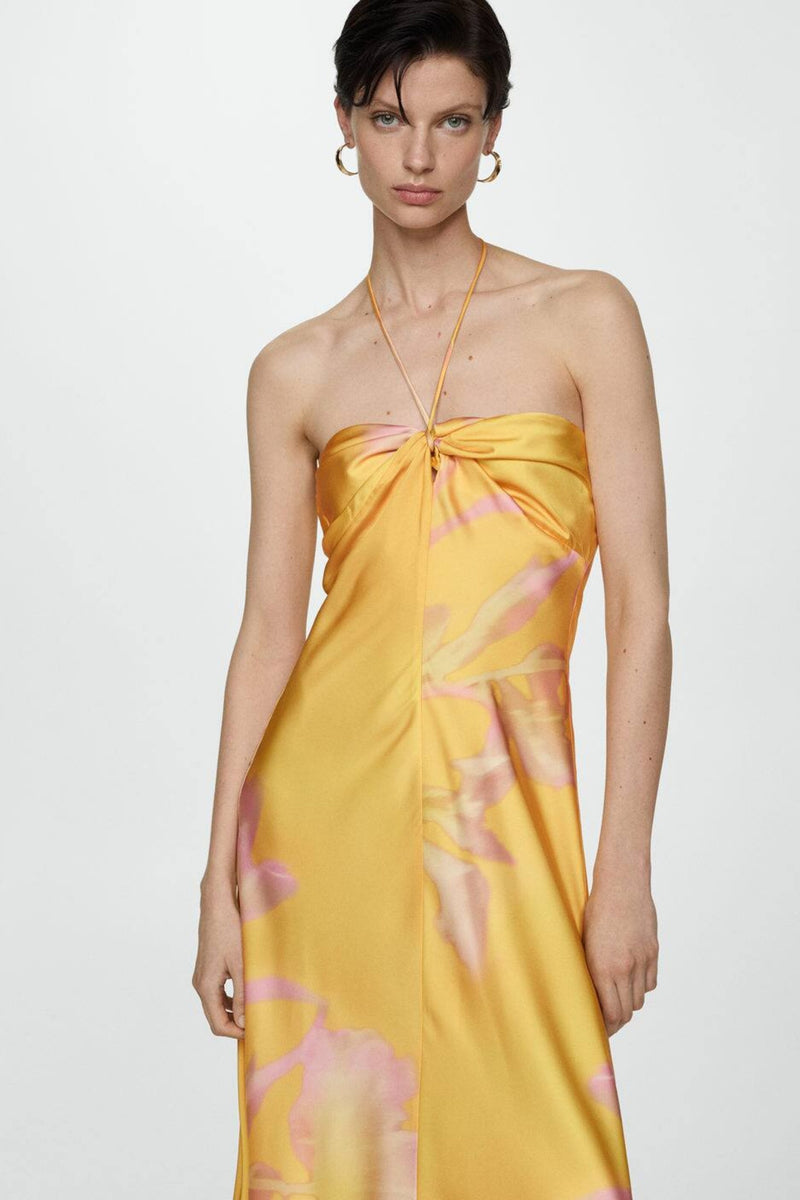 Sarah Printed Halter Satin Maxi Dress