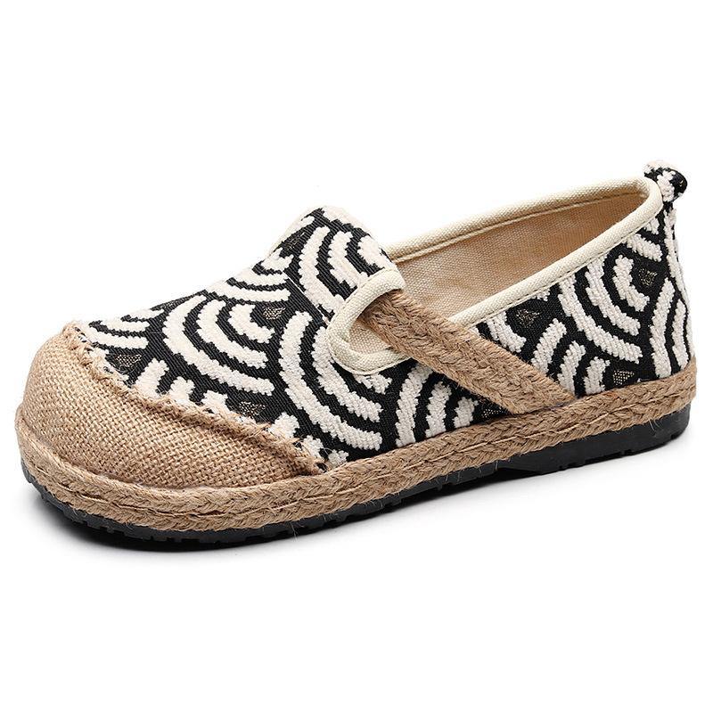 Black Cotton Linen Fabric Flat Shoes Splicing Flat Shoes for