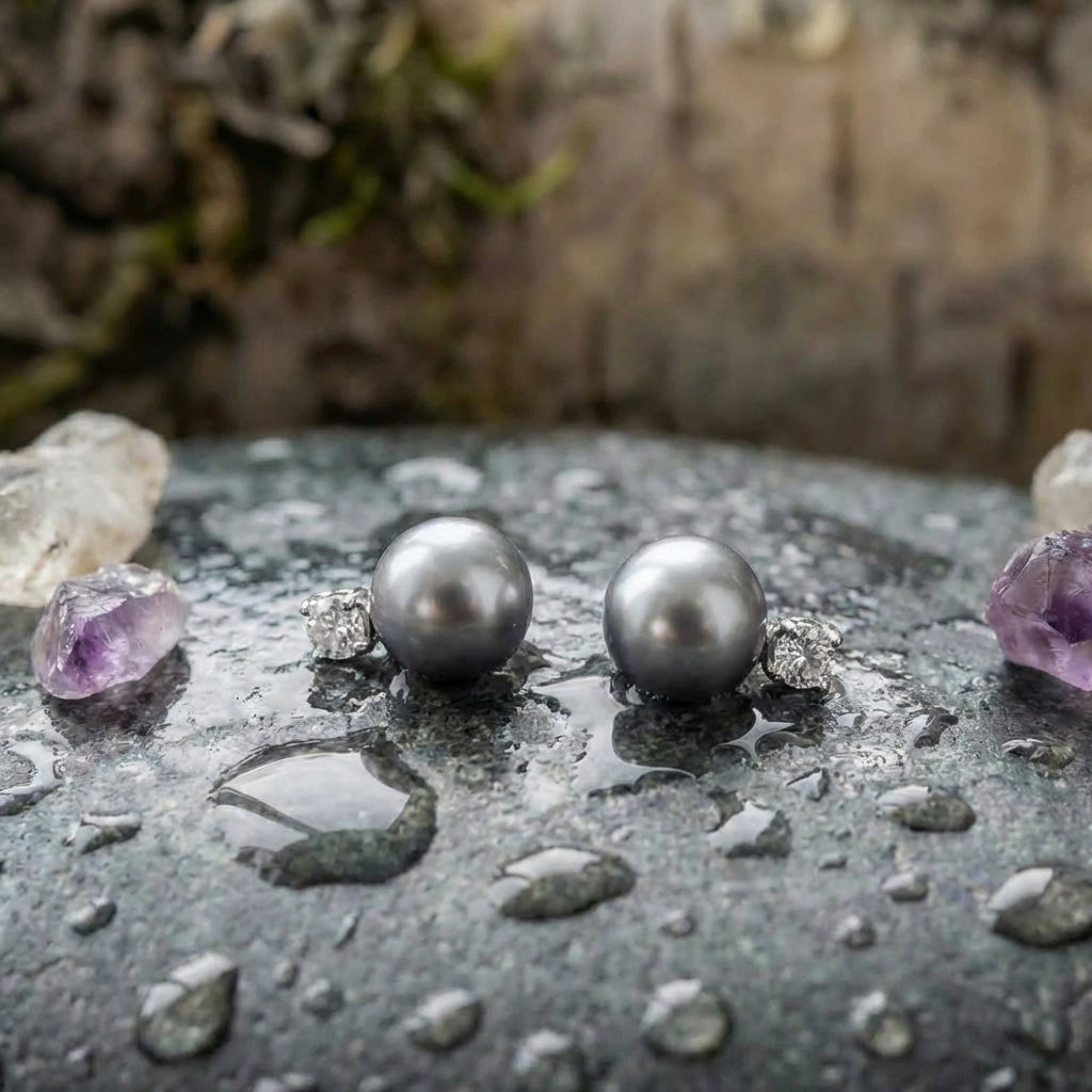 Elegant Black Pearl Zirconia Earrings