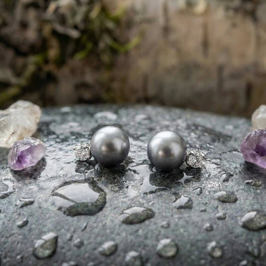 Elegant Black Pearl Zirconia Earrings