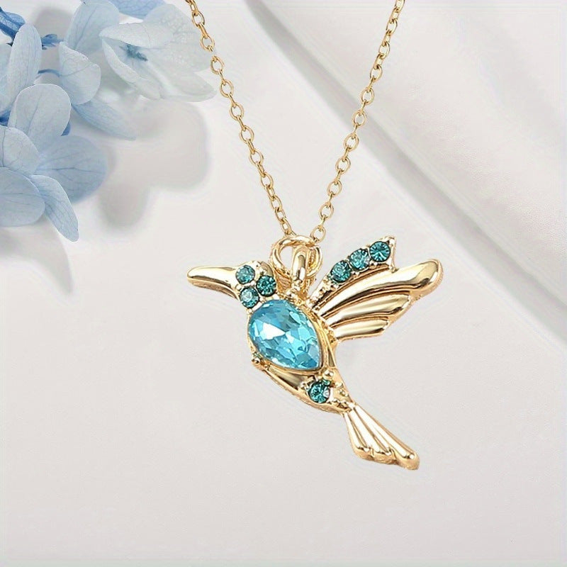 Elegant Aquamarine Hummingbird Necklace