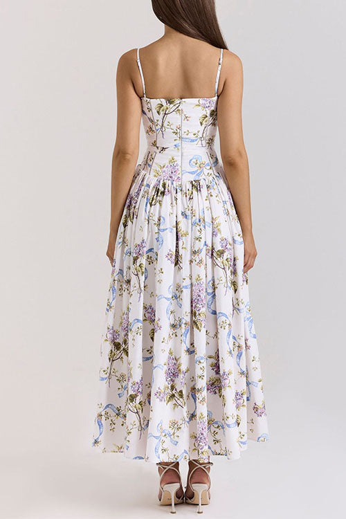 Spaghetti Strap Print Bustier A-line Maxi Dress