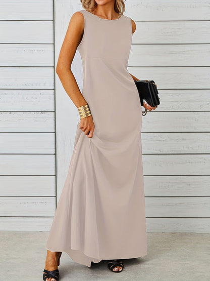 A-line Loose Color Round-neck Maxi Dresses