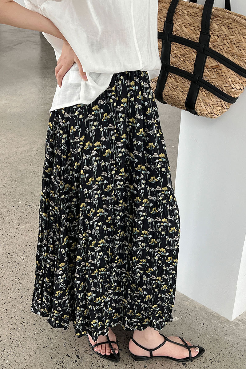Retro High Waist Pleated a Line Skirt