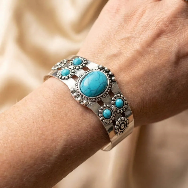Vintage Charm Blue Stone Silver Bracelet