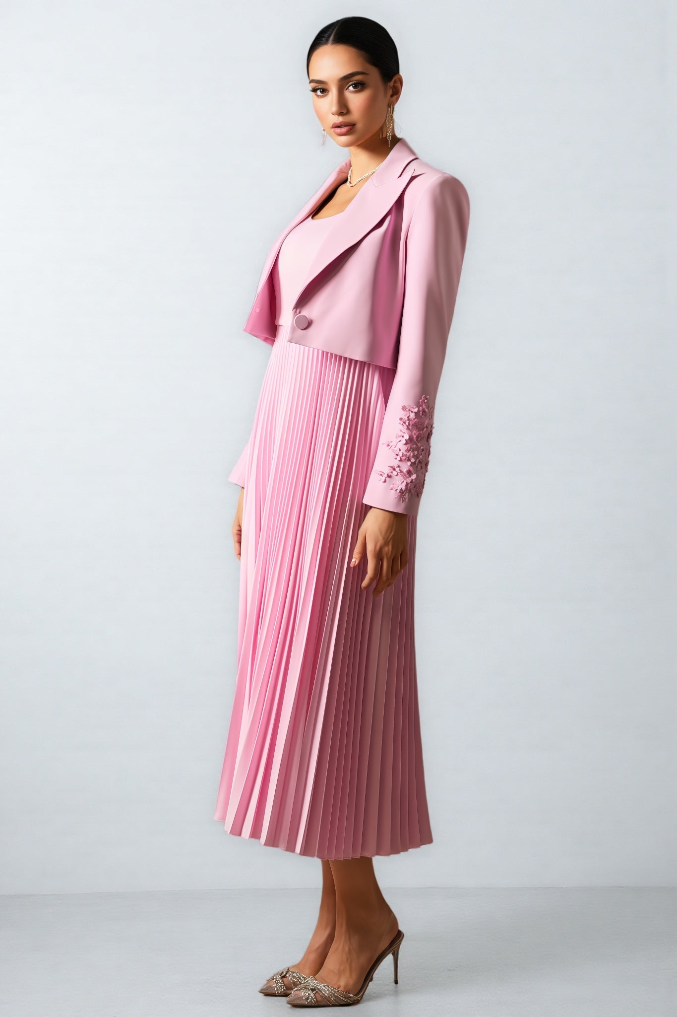 Zelda Cuff Blazer Pleated Maxi Dress Set
