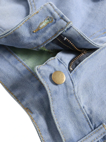 Raw Edge Ripped Jeans Distressed Skinny Waist Denim Pants Shredded Trousers Slim Jeans