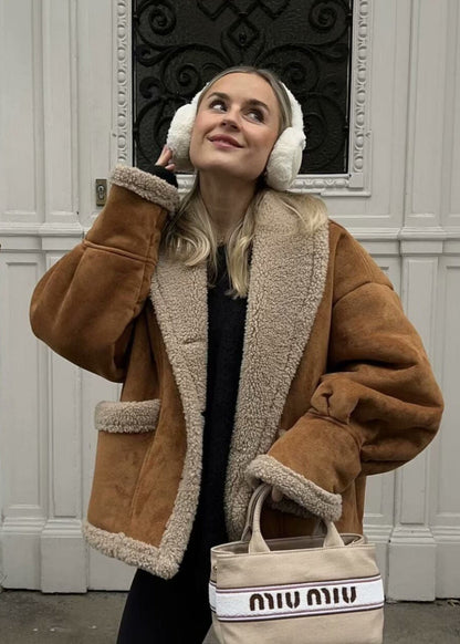 Sable Shearling-lined Coat – Brown Faux Suede Jacket With Teddy Interior