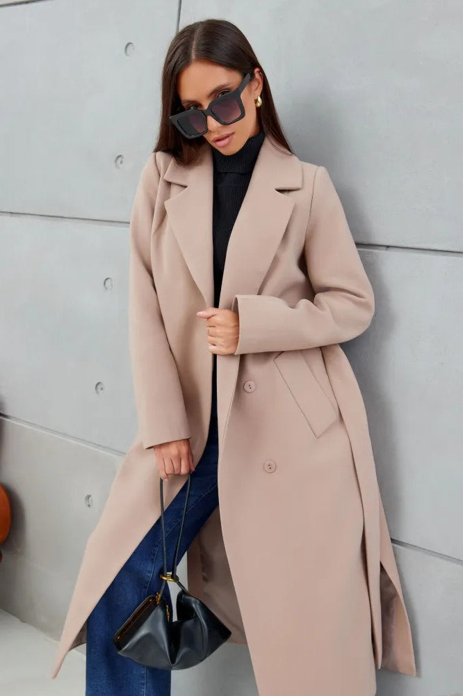 Double Breasted V-neck Wool Overcoat