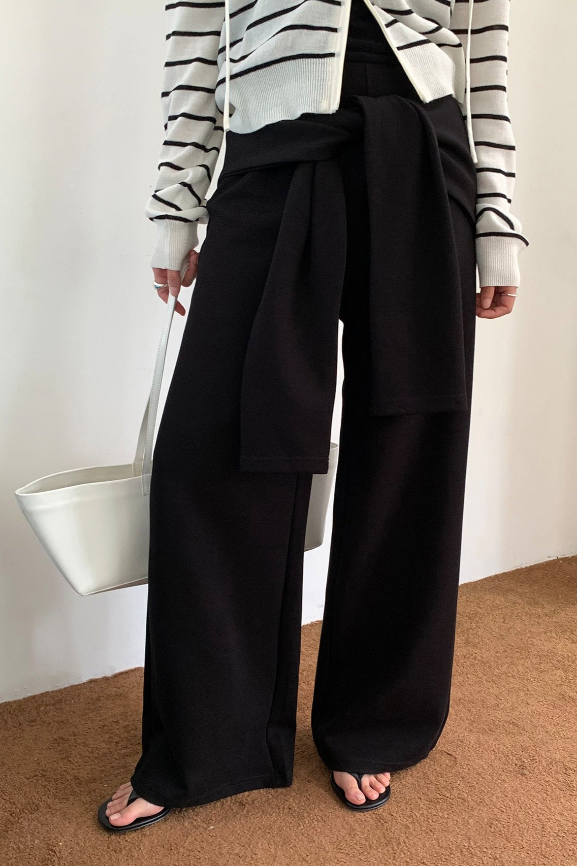 Tie Patchwork Relaxed Straight Pants