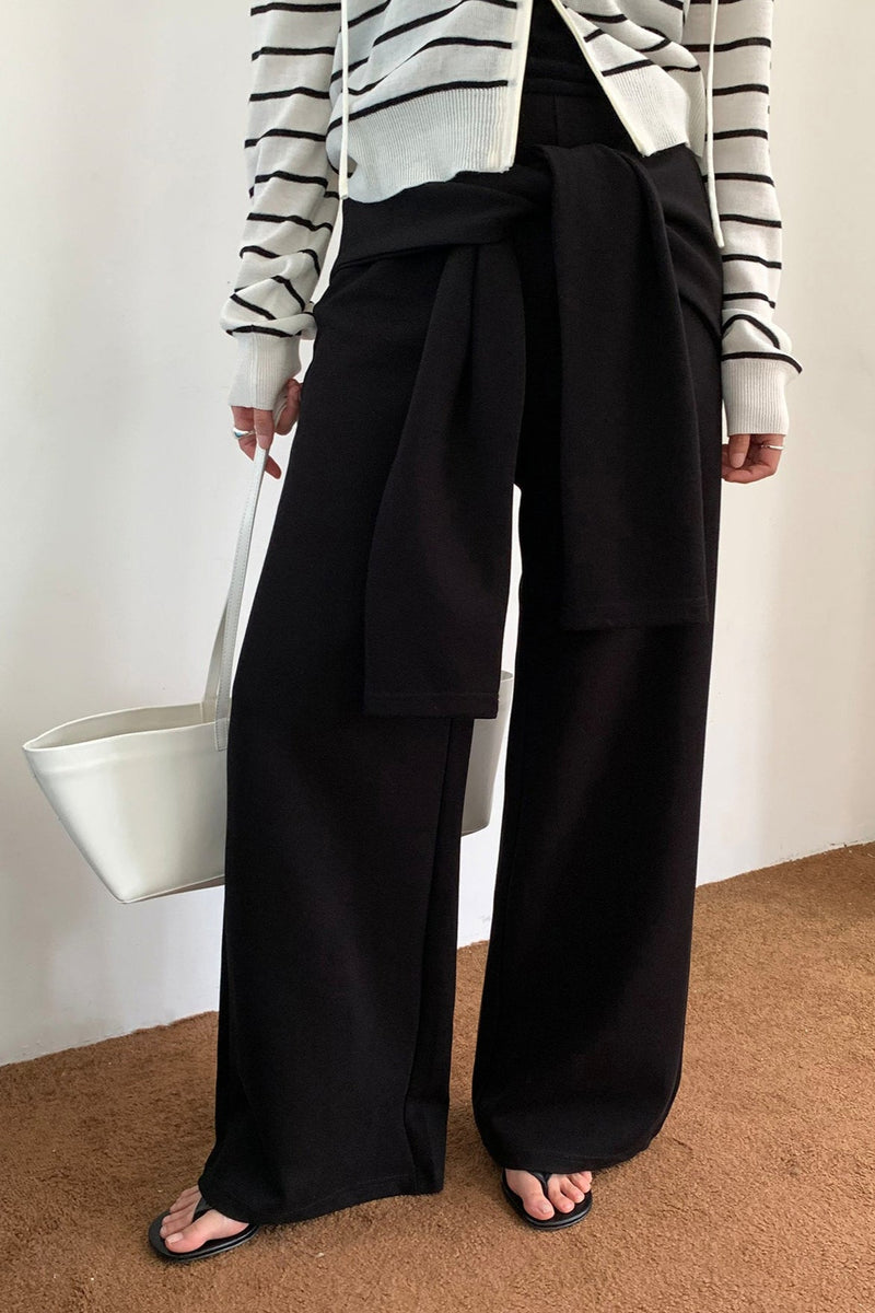 Tie Patchwork Relaxed Straight Pants