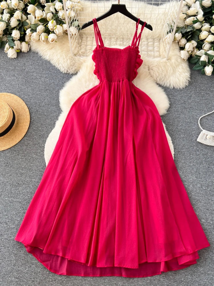 Beach Dress Summer Pleated Strapless Long Dresses Slim A-line Backless Long Robe Vestidos