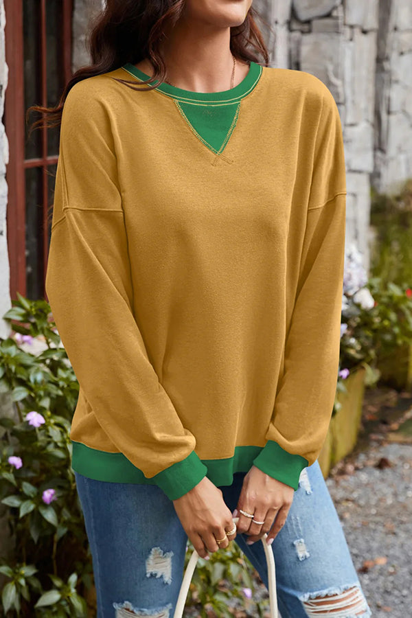 Fashionable Contrasting Color Loose Long-sleeved Sweatshirt