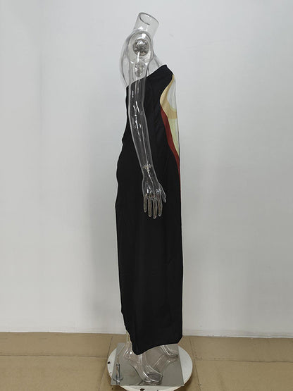 Loose Printed Split-joint Tube Maxi Dresses