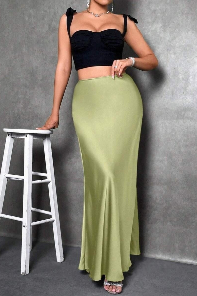 Silky High Waist Satin Maxi Skirt