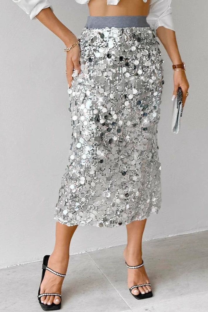 Sequin High Waist Midi Skirt