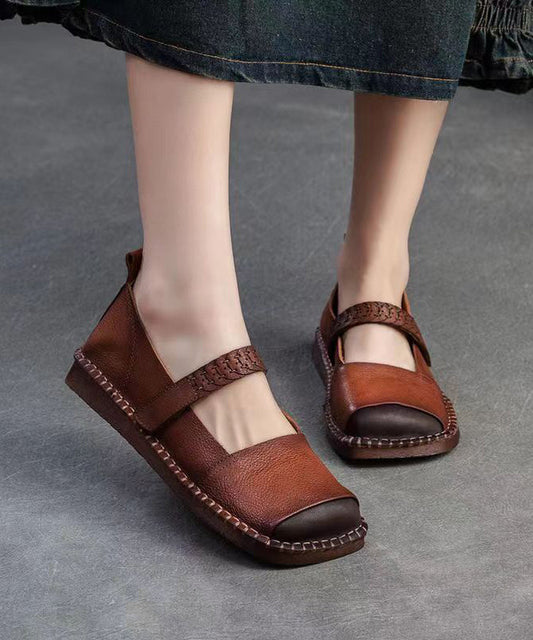 Spring New Retro Cowhide Flat Shoes Buckle Strap