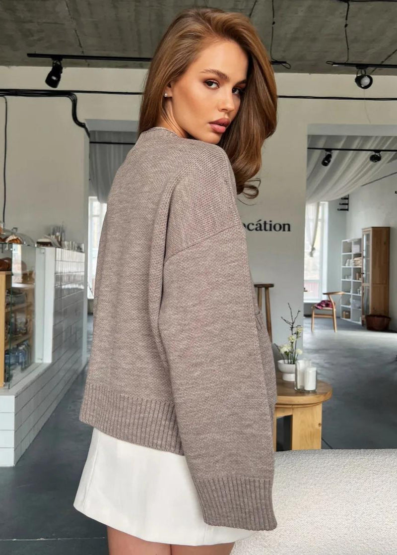 Oversized Knit Button Cardigan - ’s Long Sleeve V-neck Sweater