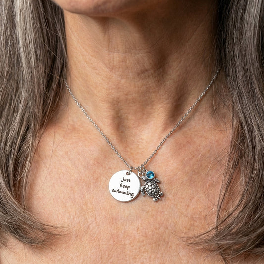 Keep Swimming Turtle Necklace In Silver