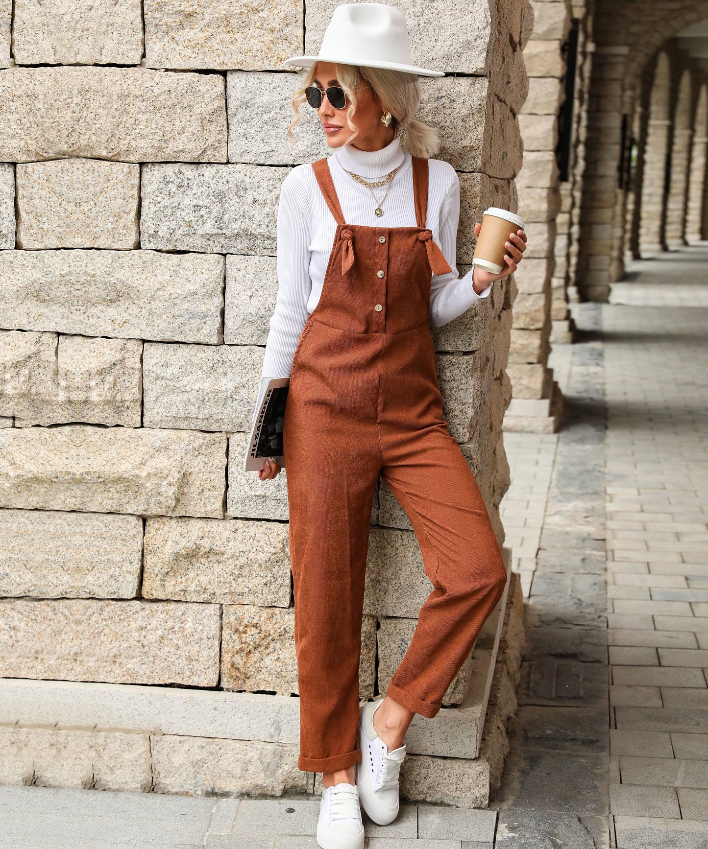 Brady Bell Fall Corduroy Rompers - Caramel