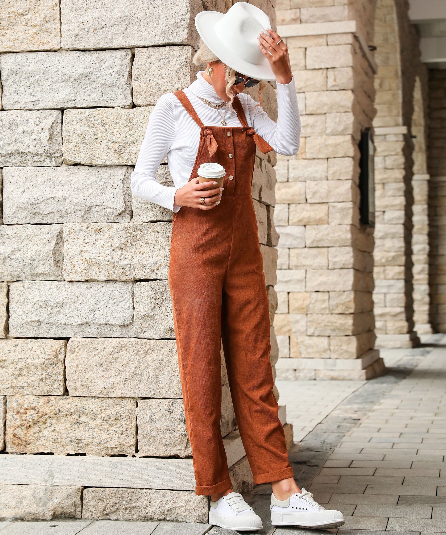 Brady Bell Fall Corduroy Rompers - Caramel