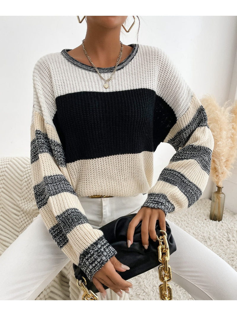 | Black Grey Stripe Block Sweater