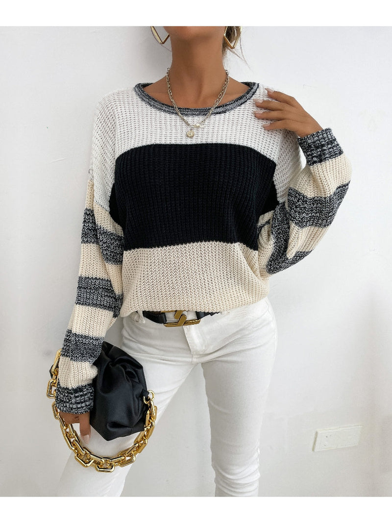 | Black Grey Stripe Block Sweater