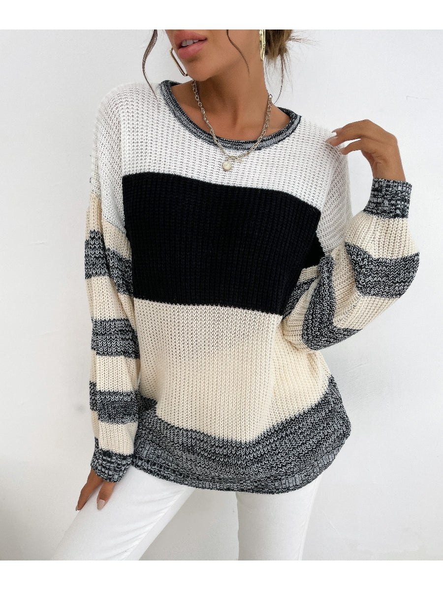 | Black Grey Stripe Block Sweater