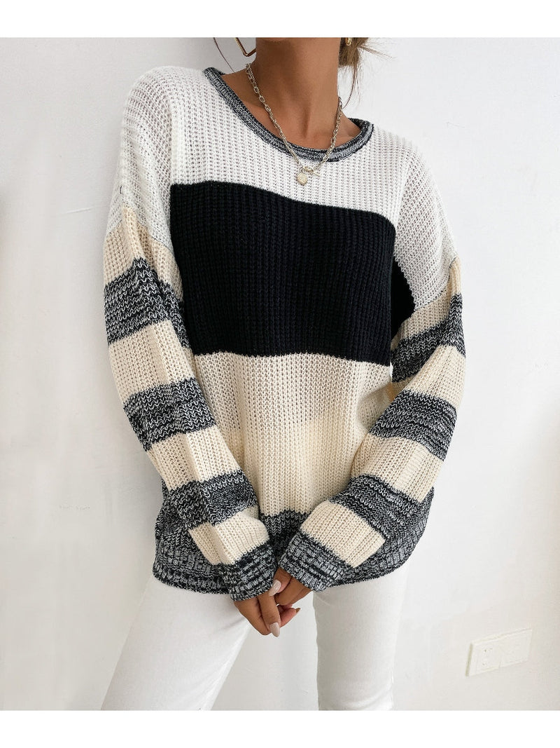 | Black Grey Stripe Block Sweater