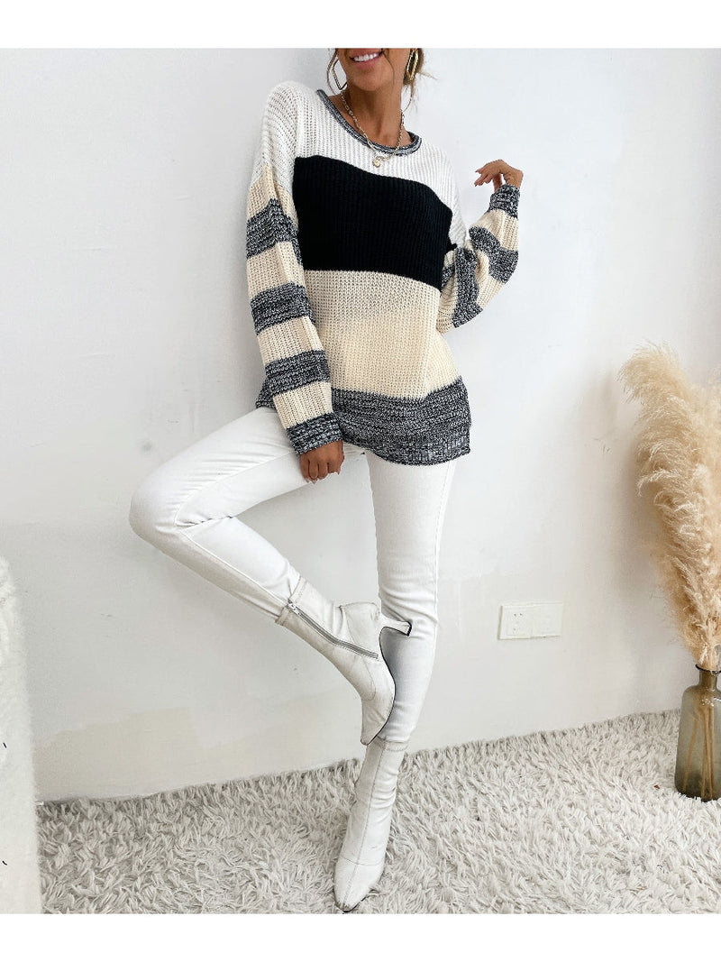 | Black Grey Stripe Block Sweater