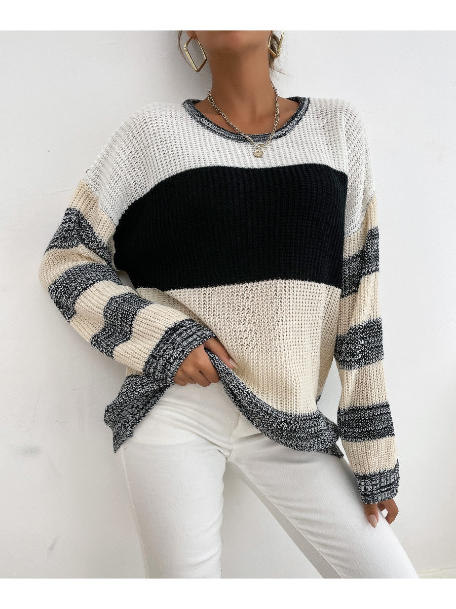 | Black Grey Stripe Block Sweater