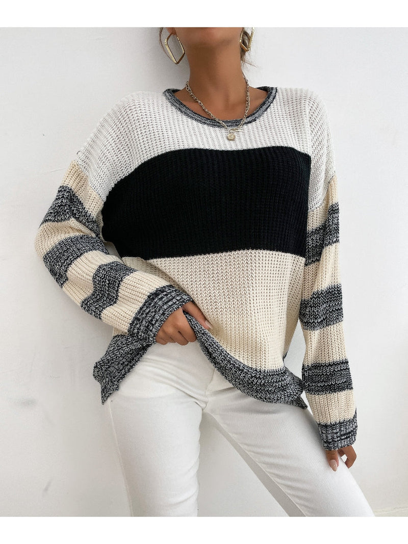 | Black Grey Stripe Block Sweater