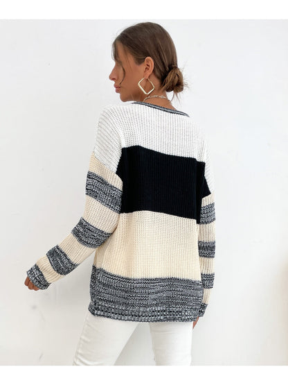 | Black Grey Stripe Block Sweater