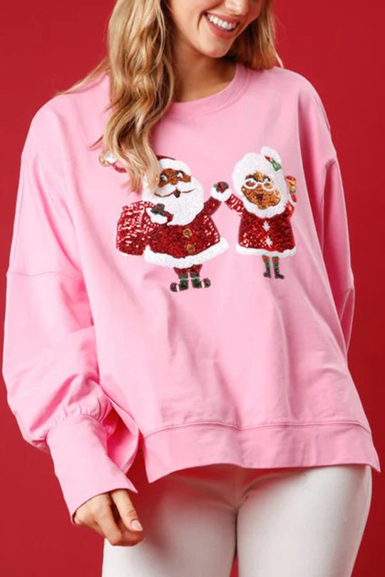 Christmas Santa Sequined Loose Long Sleeve Sweatshirt