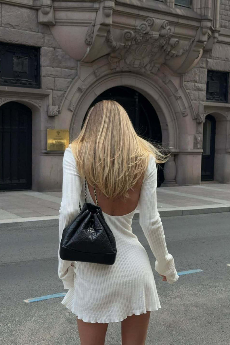 Fitted V Neck Open Back a Line Mini Dress