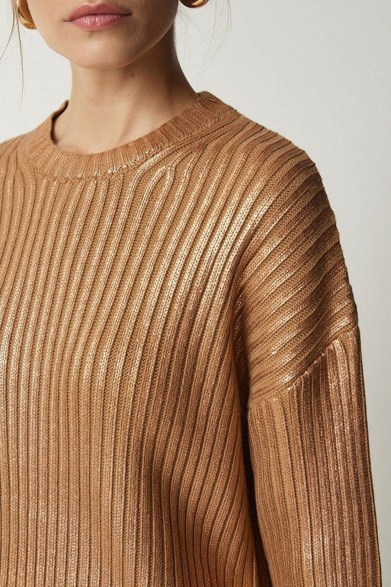 Simple Silver Foil Loose Slim Long Sleeve Sweater