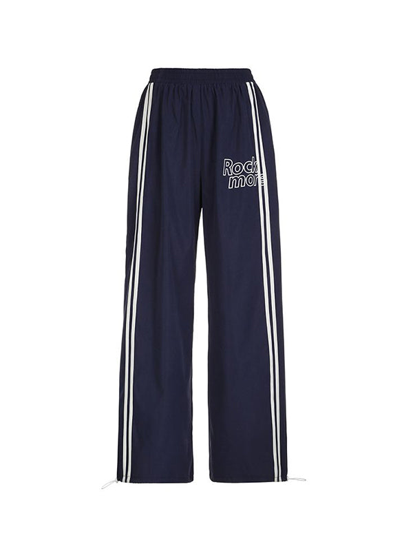 Navy Blue 90s Street Stripe Wide Leg Pants