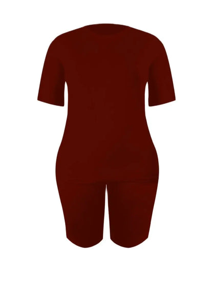 Basic Summer ’s Suit Short Sleeve Top and Pants Color Sportswear Slim Two-piece Outfit