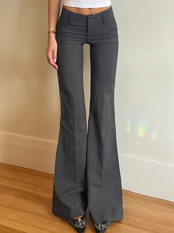 Dark Grey Pleated Flare Leg Pants